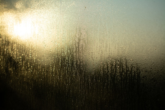 Janela de vidro refletindo luz através de sua textura úmida