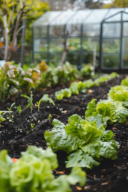 Jardim sustentável fotorrealista com plantas cultivadas em casa