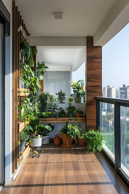 Jardim sustentável fotorrealista com plantas cultivadas em casa