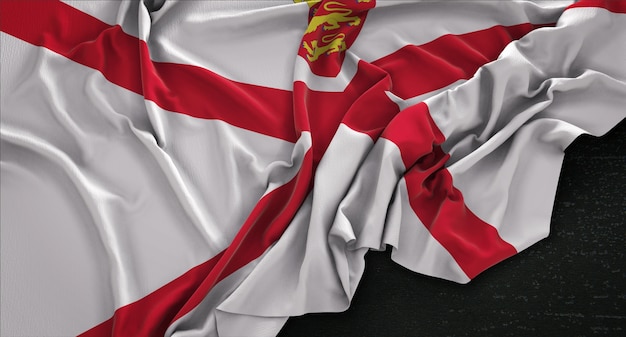 Jersey Flag enrugada no fundo escuro 3D Render