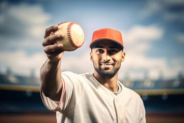 Foto grátis jogador de beisebol masculino segurando a bola