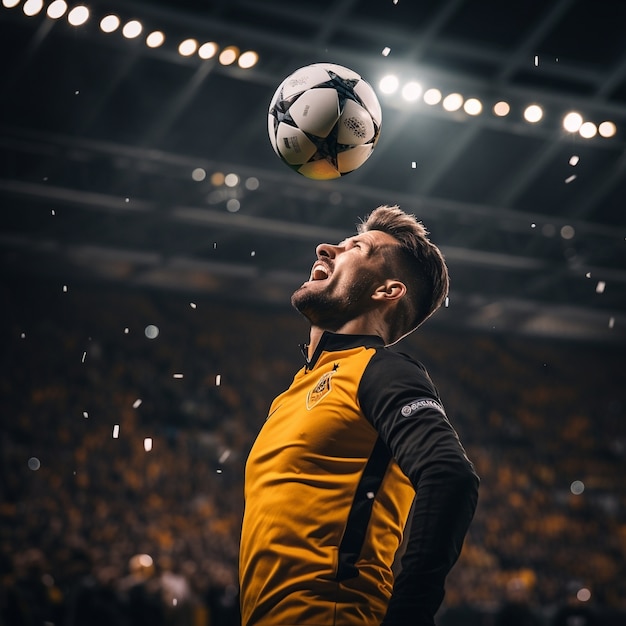 Foto grátis jogador de futebol com bola durante o jogo