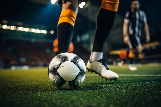 Foto grátis jogador de futebol em campo com bola