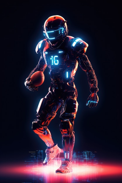 Foto grátis jogador de futebol futurista com luzes brilhantes