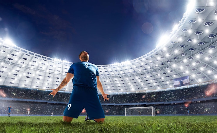 Foto grátis jogadores de futebol em ação no estádio profissional
