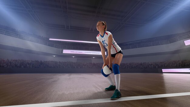Jogadores de voleibol profissional feminino em ação no estádio 3d
