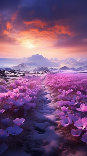 Foto grátis jogo de vídeo mítico inspirado em paisagem com flores rosa