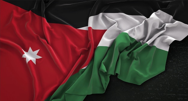 Jordânia bandeira enrugada no fundo escuro 3d render