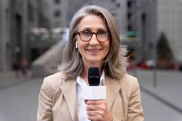 Jornalista de frente para uma entrevista