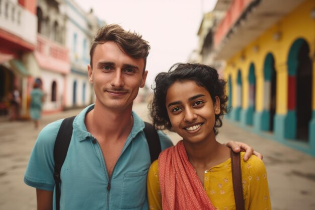 Foto grátis jovem casal expressão feliz viajante conceito ai gerado