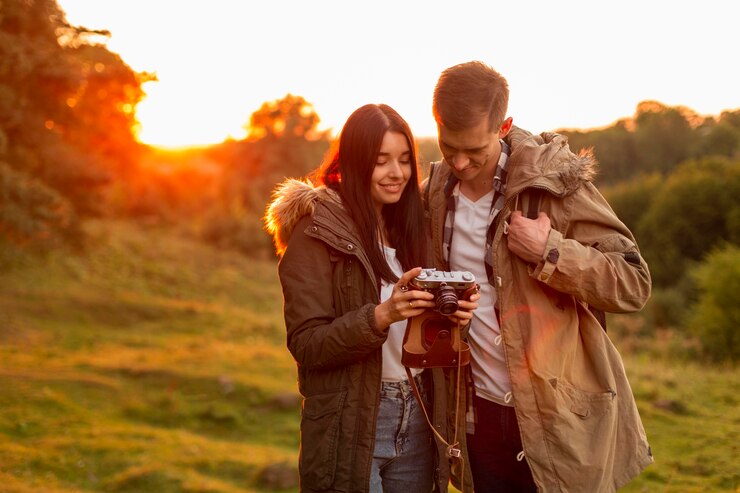 Foto grátis jovem casal romântico curtindo um passeio na natureza