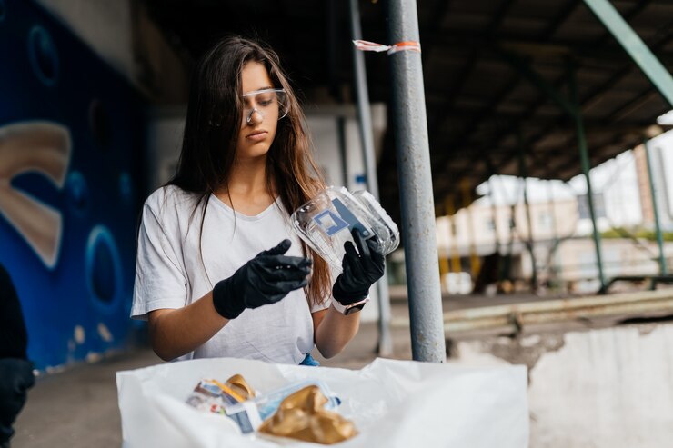 Foto grátis jovem classificando o lixo. conceito de reciclagem. desperdício zero