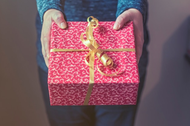 Foto grátis jovem e bela mulher segurando chrismtas presente nas mãos