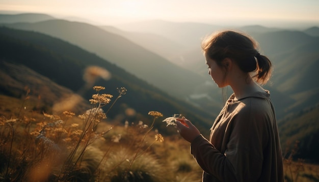 Foto grátis jovem em pé apreciando a beleza da natureza gerada pela ia