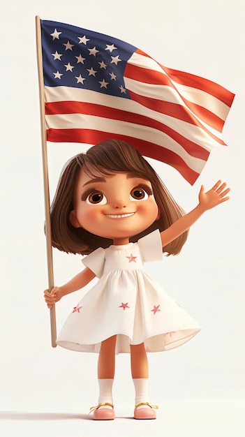 Foto grátis jovem garota com a bandeira americana para nós celebração do dia da lealdade nacional