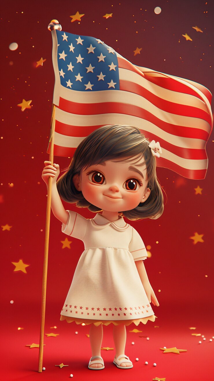 Foto grátis jovem garota com a bandeira americana para nós celebração do dia da lealdade nacional