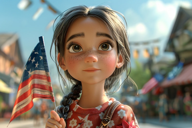 Foto grátis jovem garota com a bandeira americana para nós celebração do dia da lealdade nacional