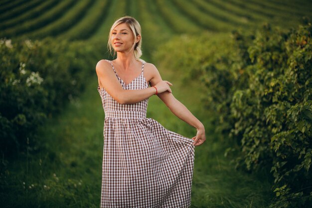 Jovem mulher bonita por do sol no campo