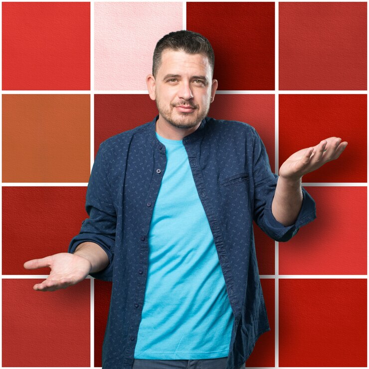 Foto grátis jovem vestindo uma roupa azul. expressando a dúvida.