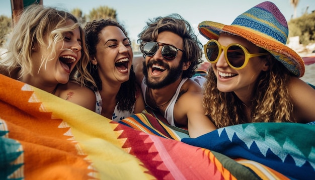 Jovens adultos desfrutam de atividades de férias de verão despreocupadas geradas por IA