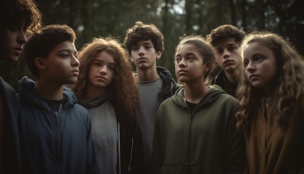 Jovens adultos e adolescentes sorrindo na natureza gerada por IA