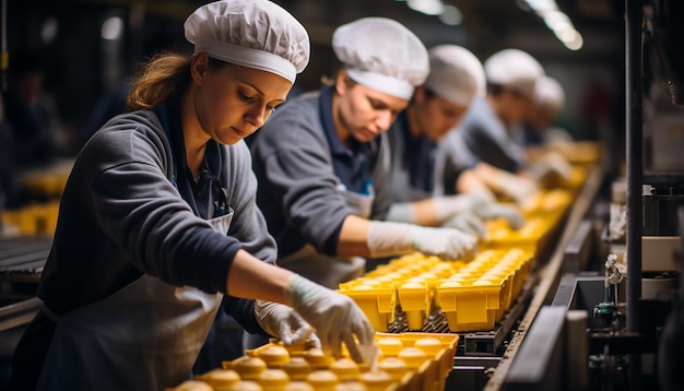 Foto grátis jovens adultos que trabalham numa pequena empresa de fabrico de equipamentos alimentares gerados por inteligência artificial