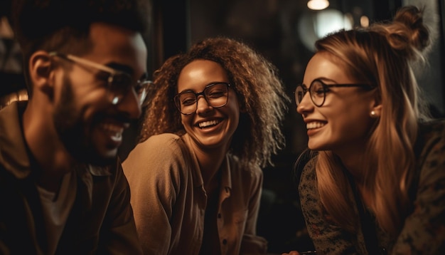 Jovens adultos sorriem e desfrutam de bebidas geradas por IA