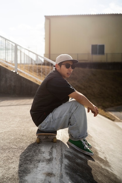 Jovens andando de skate no japão