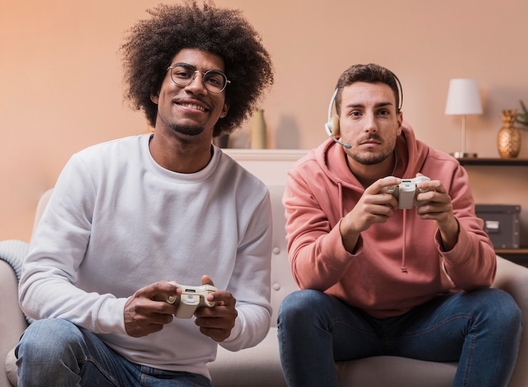 Foto grátis jovens do sexo masculino jogando jogos