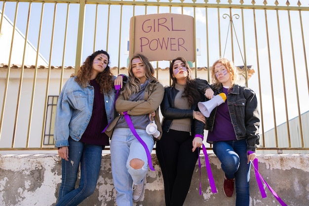 Foto grátis jovens mulheres protestando juntas