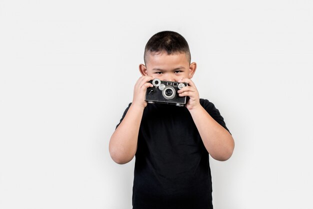 Kid fotógrafo tirar uma foto
