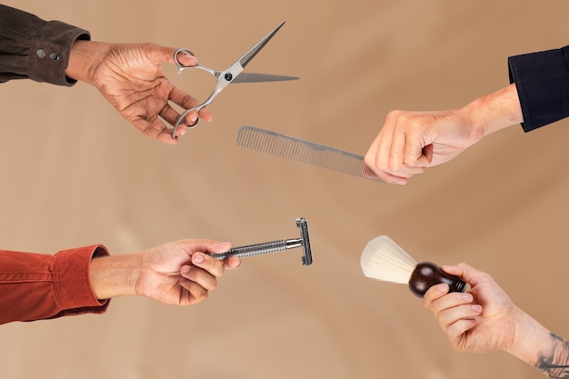 Kit de estilo de barber, empregos em salões de beleza masculinos e campanha profissional