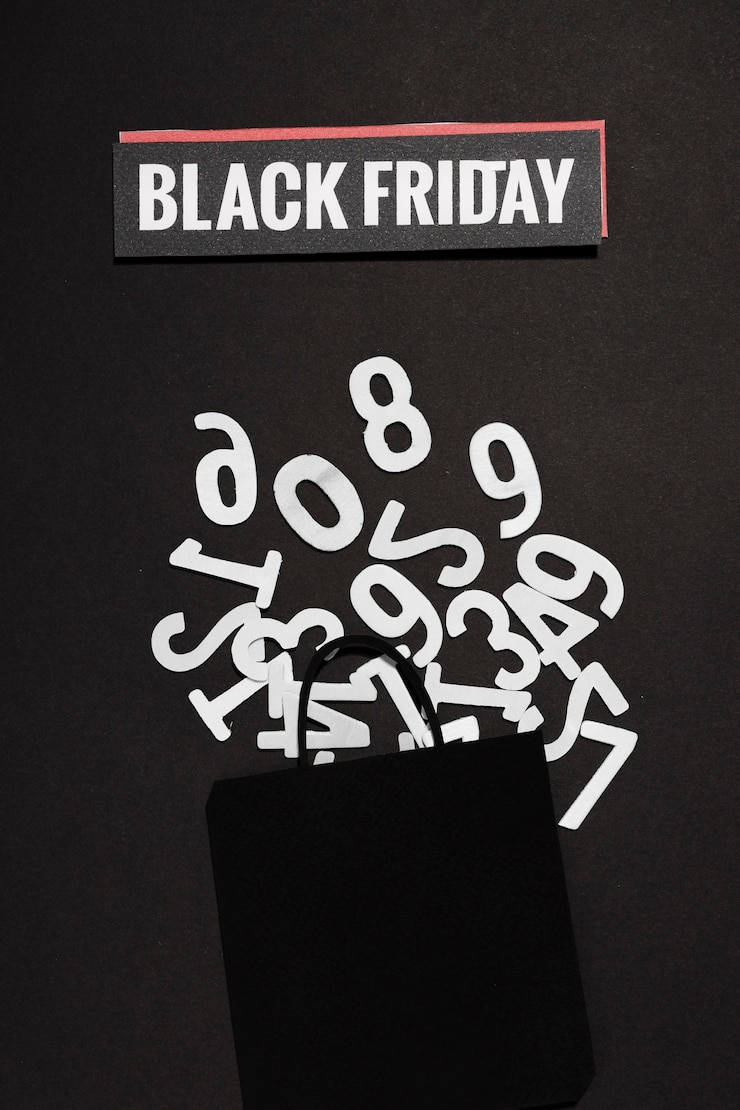 Foto grátis kit de números e black friday assinam com sacola de compras