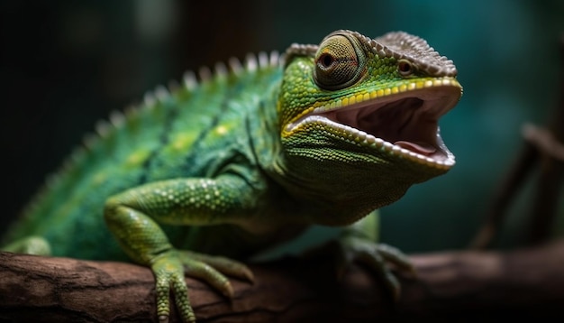 Foto grátis lagarto verde em galho fecha retrato gerado por ia