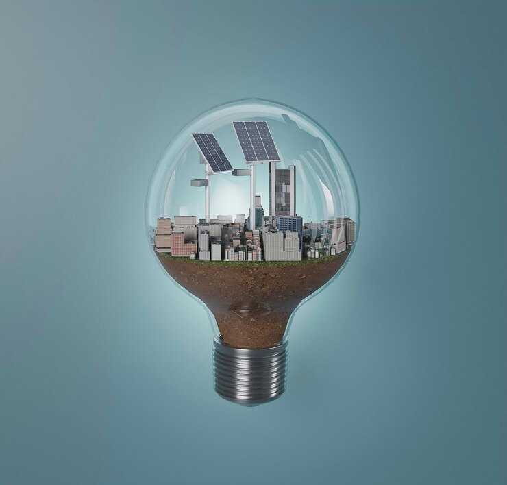 Foto grátis lâmpada 3d com projeto de economia de energia