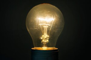 Foto grátis lâmpada incandescente de vidro no fundo escuro