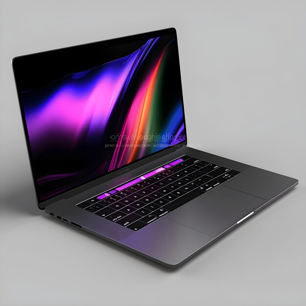 Laptop com tela abstrata colorida em fundo cinza renderização 3D