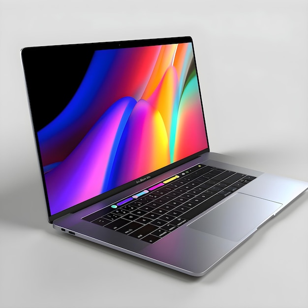 Foto grátis laptop com tela colorida em fundo cinzento renderização 3d