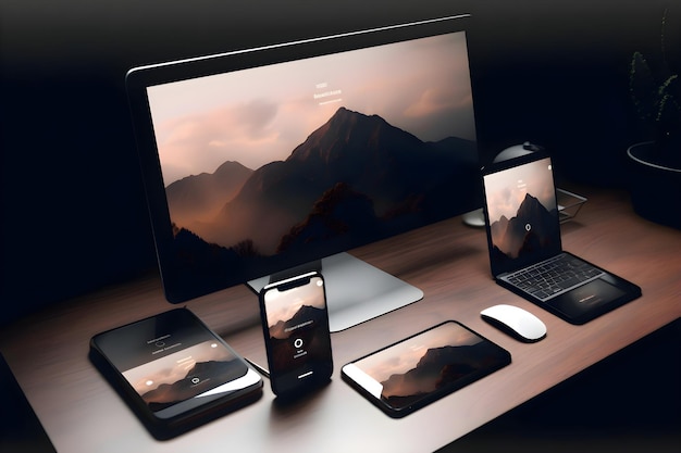 Foto grátis laptop, smartphone e tablet em tabela de renderização 3d