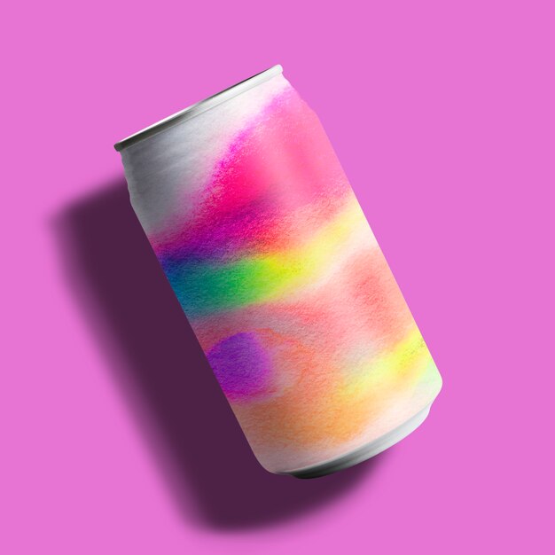Lata de refrigerante colorida embalagem de alimentos e bebidas estilo arte cromatográfica