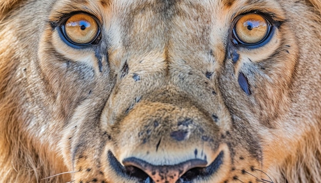 Foto grátis leão majestoso encarando o foco na beleza de primeiro plano na natureza gerada por ia