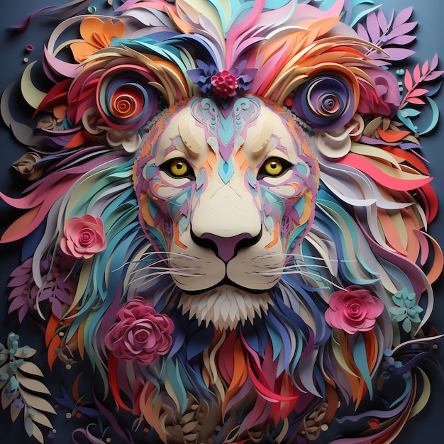 Leão masculino colorido em estúdio