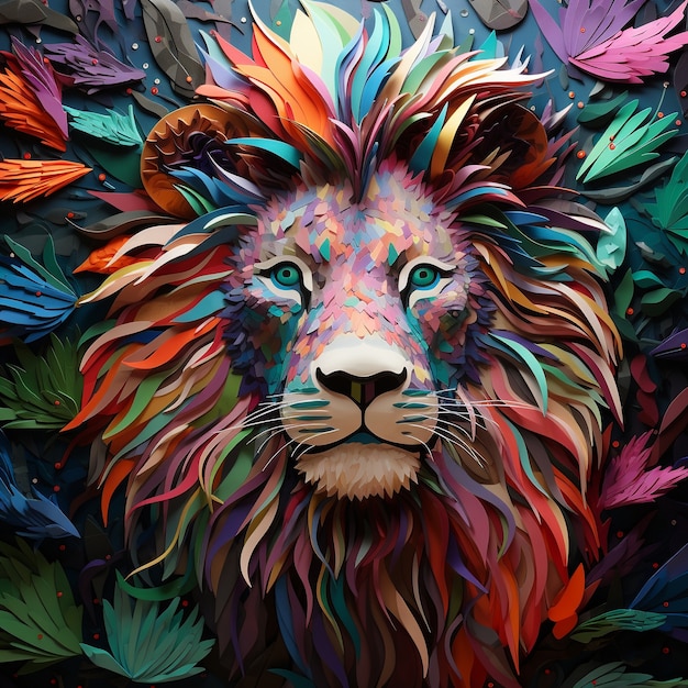Leão masculino colorido em estúdio