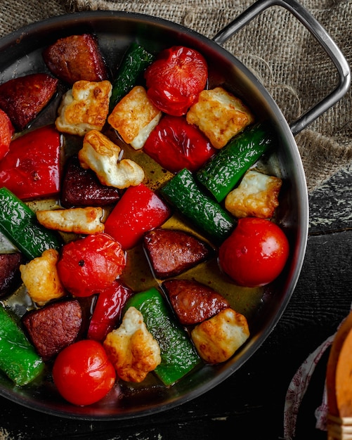 Foto grátis legumes assados e fatias de carne