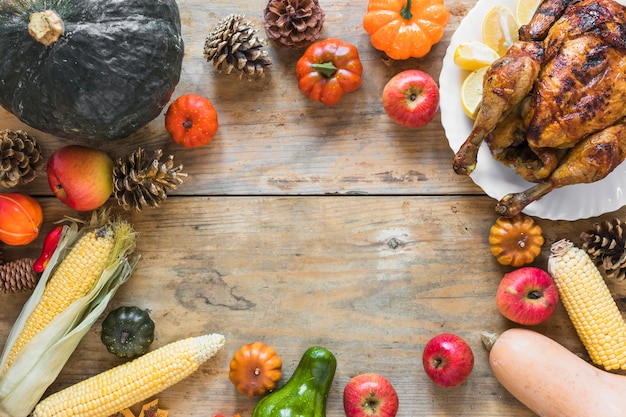 Foto grátis legumes e frango assado