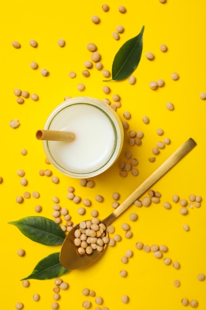 Leite de soja e composição de soja para o conceito de alimentação saudável