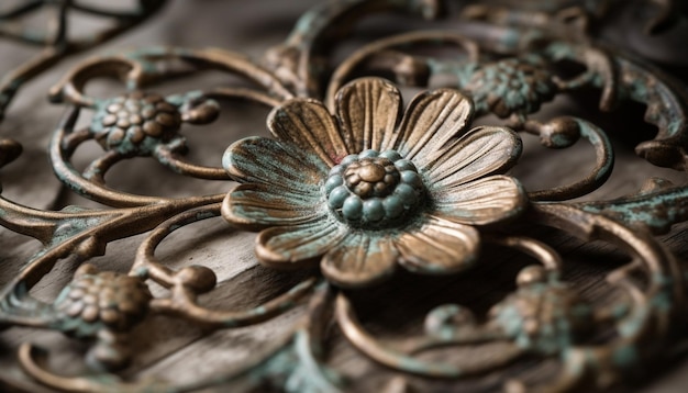 Foto grátis lembrança elegante de metal antigo com padrão floral ornamentado gerado por ia