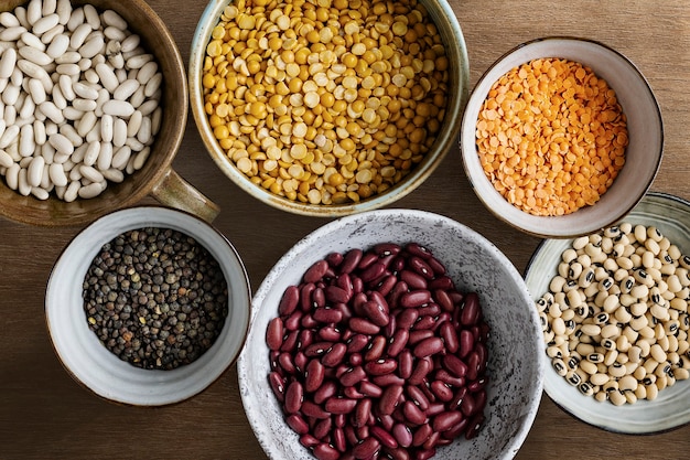 Lentilhas e feijões planos para fotografia de alimentos