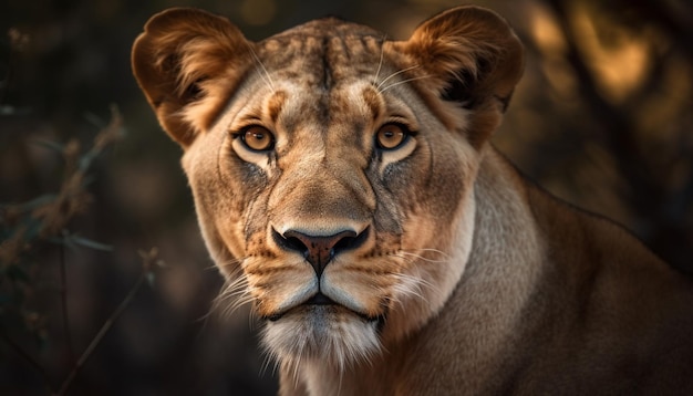 Foto grátis leoa majestosa olhando para a beleza natural gerada pela ia