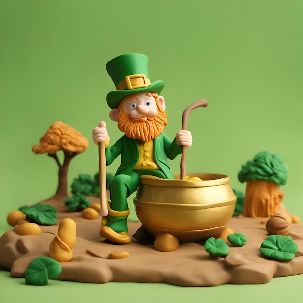 Foto grátis leprechaun e pote de ouro sobre um fundo verde